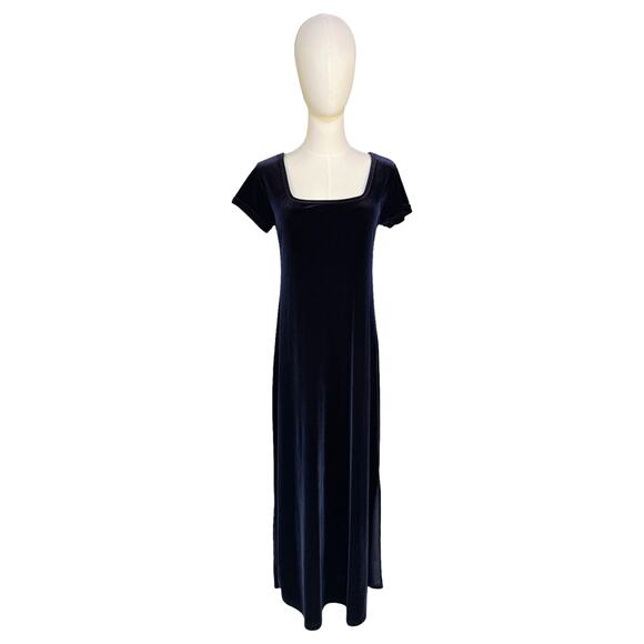 Walter Collection Petites Velvet Maxi Dress Navy Blue Short Sleeve Size M - Picture 1 of 8
